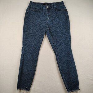 Judy Blue Come Here Right Meow Leopard Print Skinny Raw Hem Jeans Sz 14W